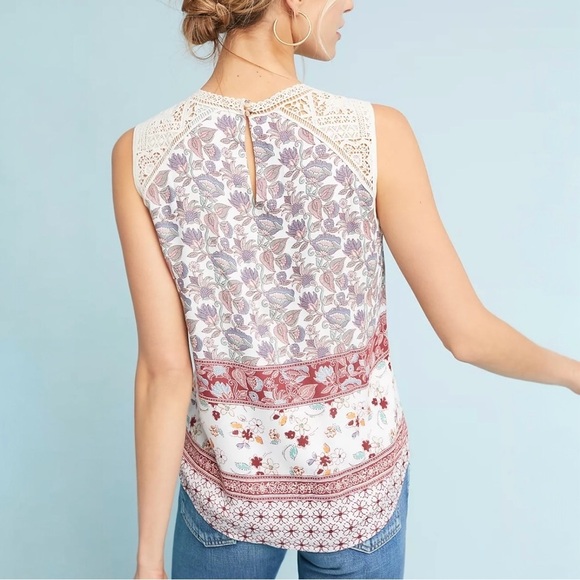 Maeve Anthropologie Laced Eleanor Blouse Size S Sleeveless Floral Boho - Picture 3 of 12